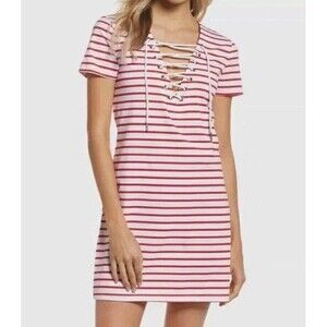 T By Talbots Women's Dress Striped Nautical Tie Athleisure Pink/White Size Med